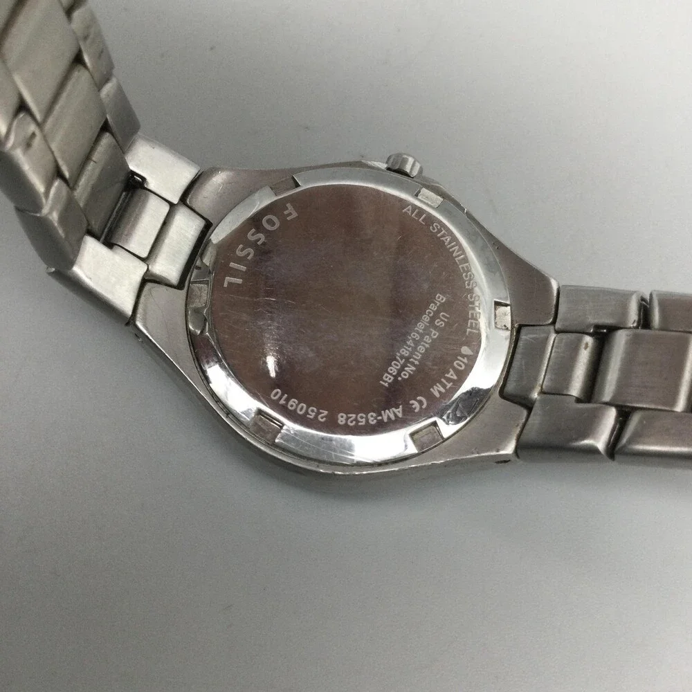 Fossil AM-3528 Womens Watch 29mm Blue Dial Date Stainless New Battery 6.5